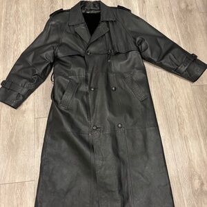 80s 90s Vintage Leather Rabbit Fur Jacket Trench coat